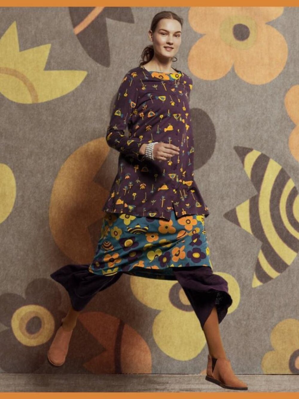 Gudrun Sjoden Purple Long Sleeve Tunic Cardigan Bird & Floral Print Size L